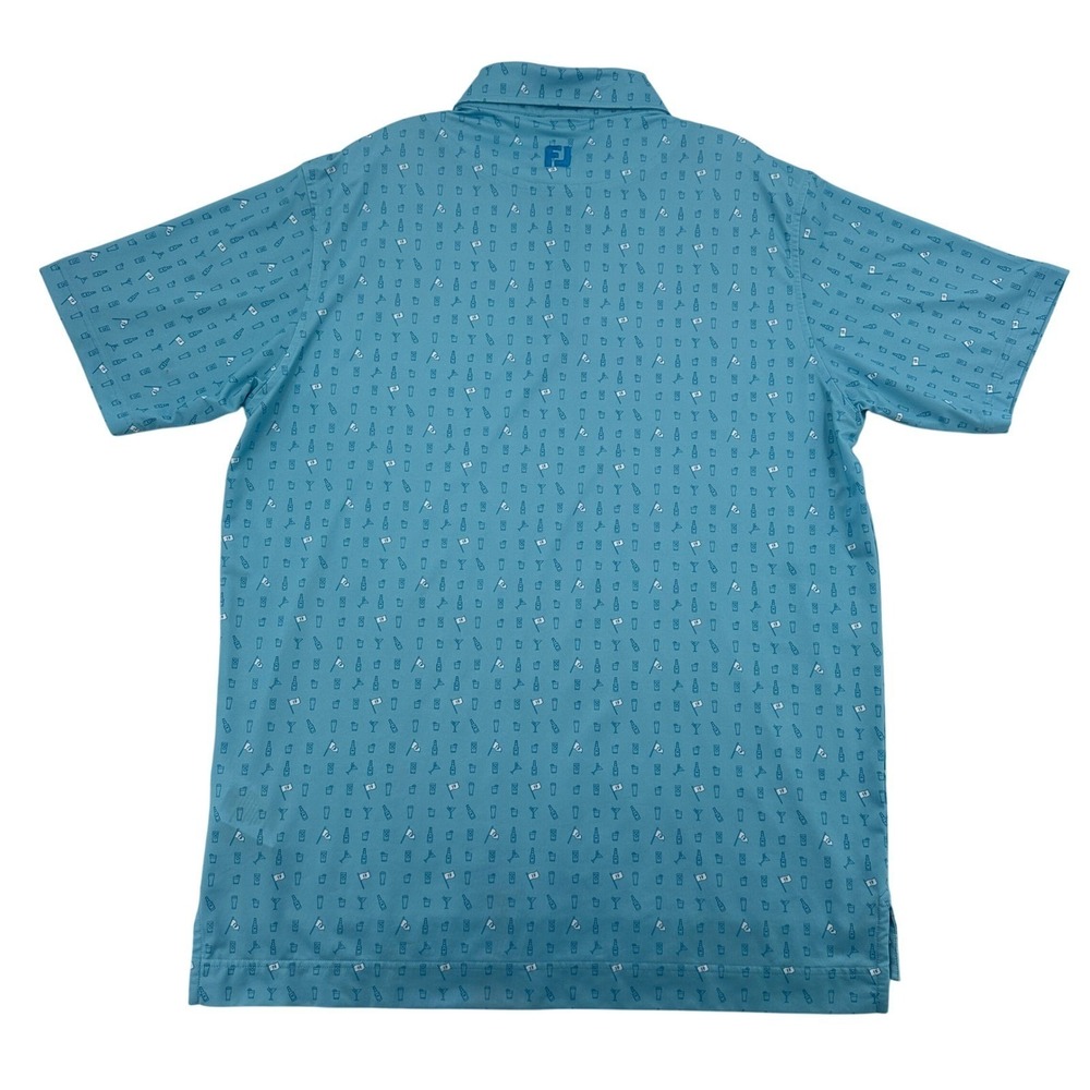 FJ Men Golf Polo Shirt Light Blue Large Cocktail Pattern Performance Lightweight